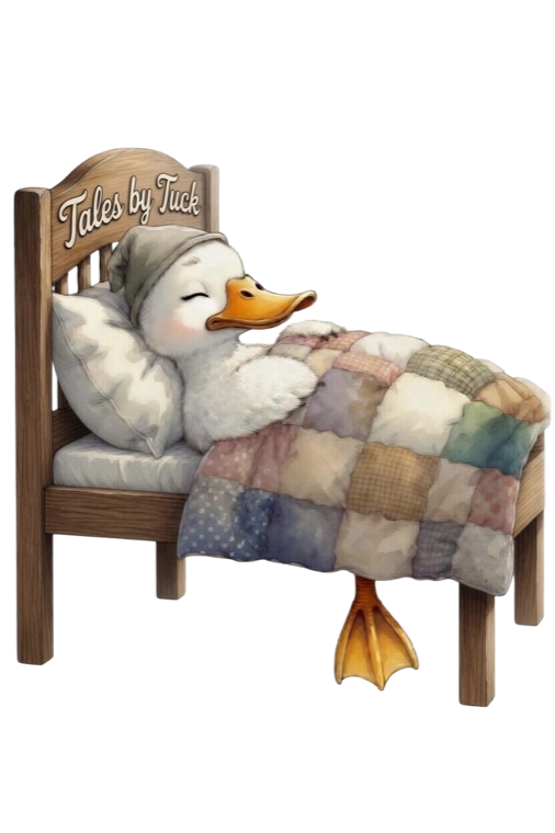 Tuck, a sleeping duckling tucked into bed